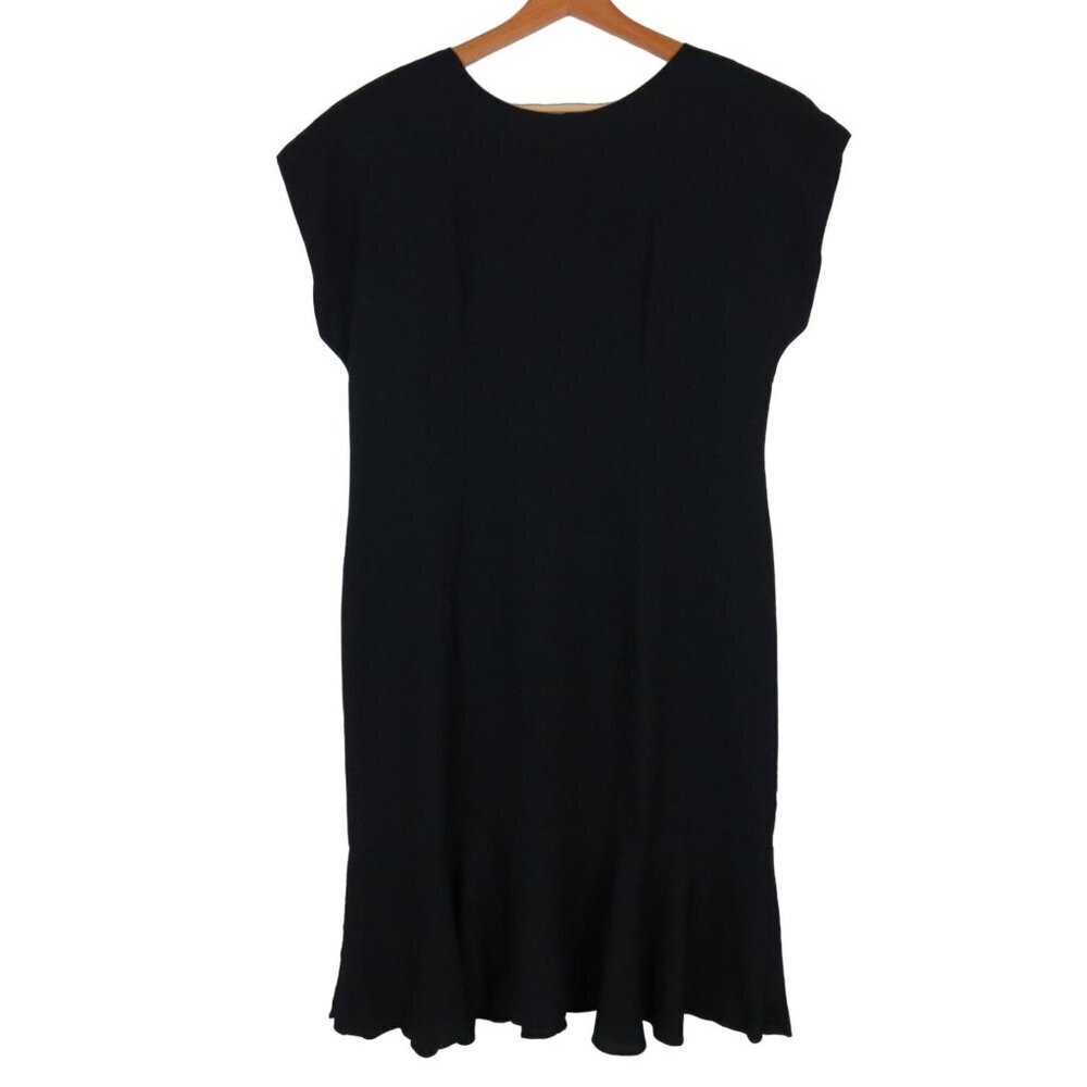 VINTAGE Women's Black Rayon Sheath Dress with Ruffle Flounce Hem 12
